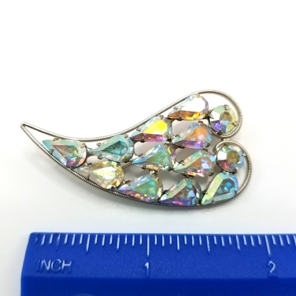 VTG b. david Signed Heart Shaped Silver-tone Brooch Pin Aurora Borealis Stones - Picture 5 of 8